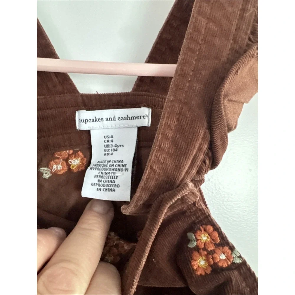 Cupcakes & Cashmere 3-4t Pumpkin Flowers Jumper Corduroy Overall Dress Fall Warm